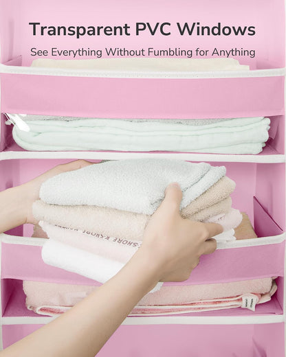 Over The Door Organizer with 6 Large Pockets 12 Side Pockets, 50lbs Weight Capacity Door Hanging Storage Organizer for Bedroom, Bathroom, Pantry, Nursery Storage, Pink