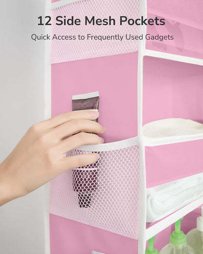 Over The Door Organizer with 6 Large Pockets 12 Side Pockets, 50lbs Weight Capacity Door Hanging Storage Organizer for Bedroom, Bathroom, Pantry, Nursery Storage, Pink