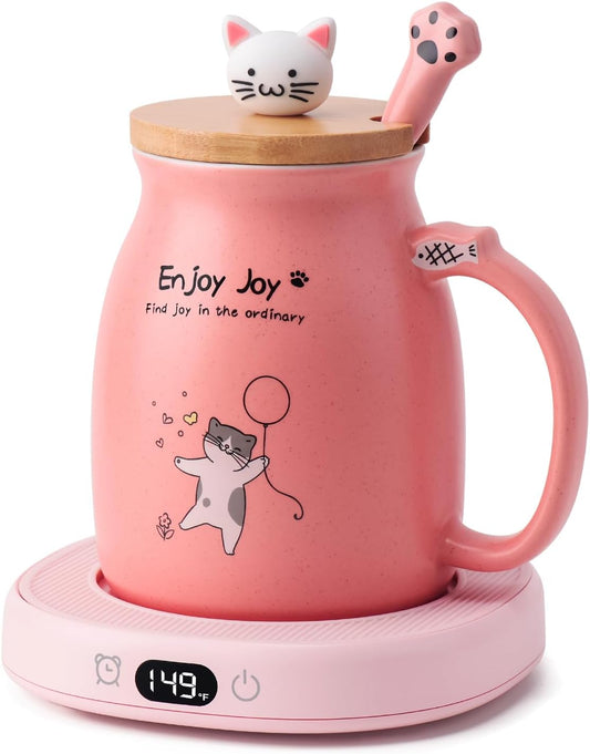 Coffee Mug Warmer Cat Mug Set Electric Smart Heated Cup Wax Warmer for Desk