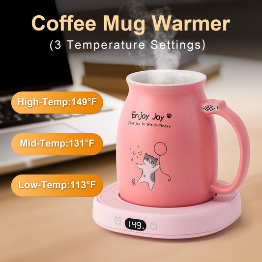 Coffee Mug Warmer Cat Mug Set Electric Smart Heated Cup Wax Warmer for Desk