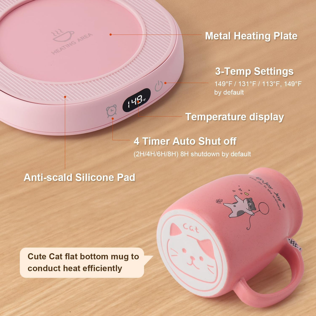 Coffee Mug Warmer Cat Mug Set Electric Smart Heated Cup Wax Warmer for Desk