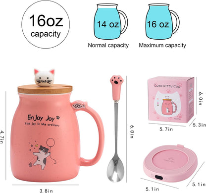 Coffee Mug Warmer Cat Mug Set Electric Smart Heated Cup Wax Warmer for Desk
