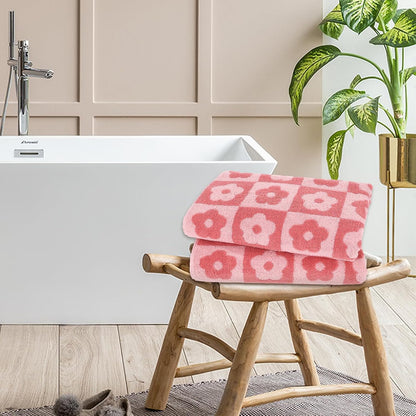 2 PCS Luxury Pink Bath Towels Checkered Floral, Pink Cute Towels for Women Girls Shower Body 27.5x55 Inches, Bathroom Decor & Pool Days, 100% Cotton Super Absorbent Shower Towels Soft (Pink)