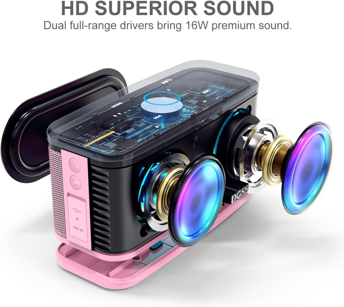 SoundBox Plus Portable Bluetooth Speaker with 16W Stereo Sound-Pink