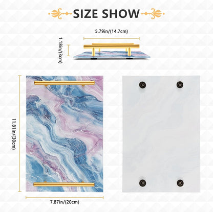 Blush and Light Blue Marble Texture Decorative Rectangle Tray with Handles Modern Serving Tray for Jewelry Perfume for Platters Serving bandejas para desayuno personalizado