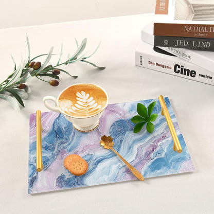 Blush and Light Blue Marble Texture Decorative Rectangle Tray with Handles Modern Serving Tray for Jewelry Perfume for Platters Serving bandejas para desayuno personalizado