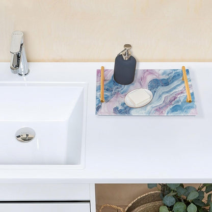 Blush and Light Blue Marble Texture Decorative Rectangle Tray with Handles Modern Serving Tray for Jewelry Perfume for Platters Serving bandejas para desayuno personalizado