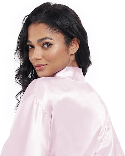 Women’s Short Satin Robes Lightweight Silky V-Neck Sleepwear Wedding Bridal Party Bride Bridesmaid Bathrobes