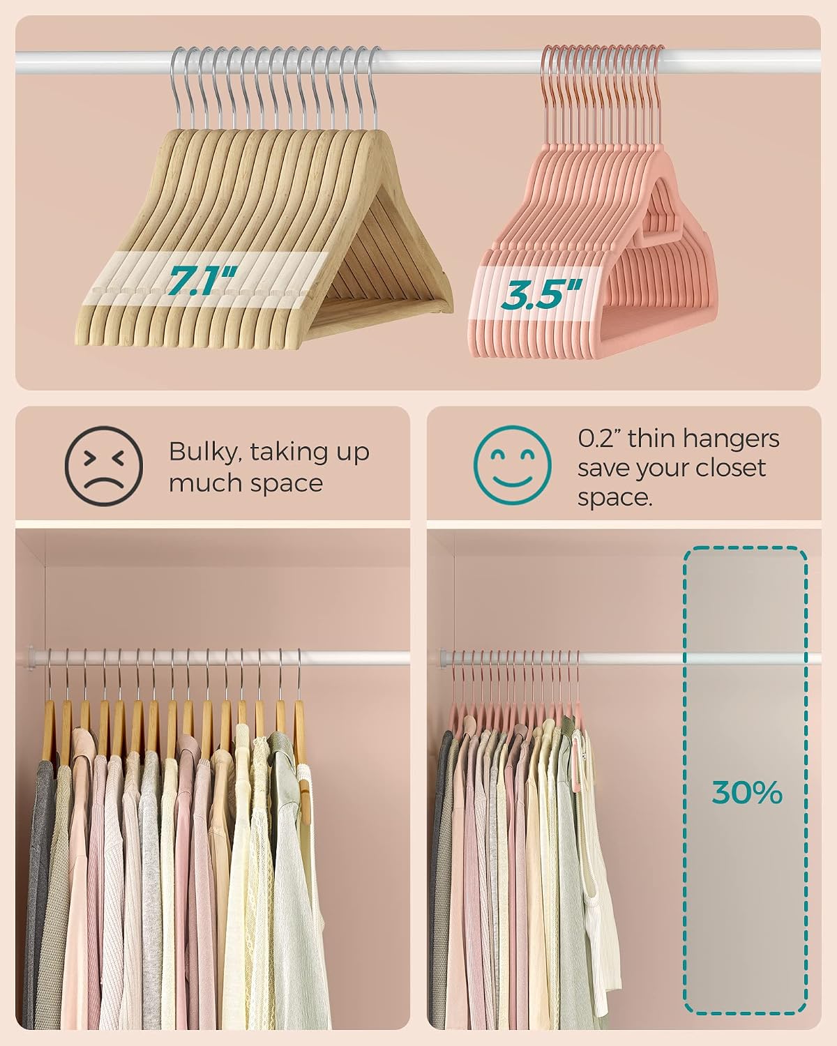 SONGMICS Velvet Hangers, Set of 50, Non-Slip, Space-Saving