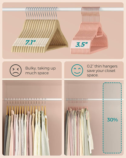 SONGMICS Velvet Hangers, Set of 50, Non-Slip, Space-Saving