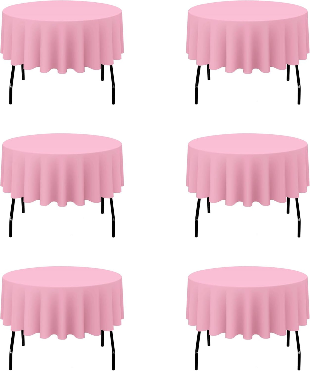 6 Pack Pink Round Tablecloths 70 Inch for 30"-48" Tables