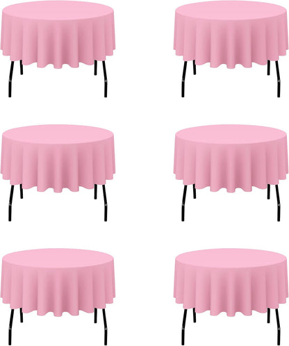 6 Pack Pink Round Tablecloths 70 Inch for 30"-48" Tables