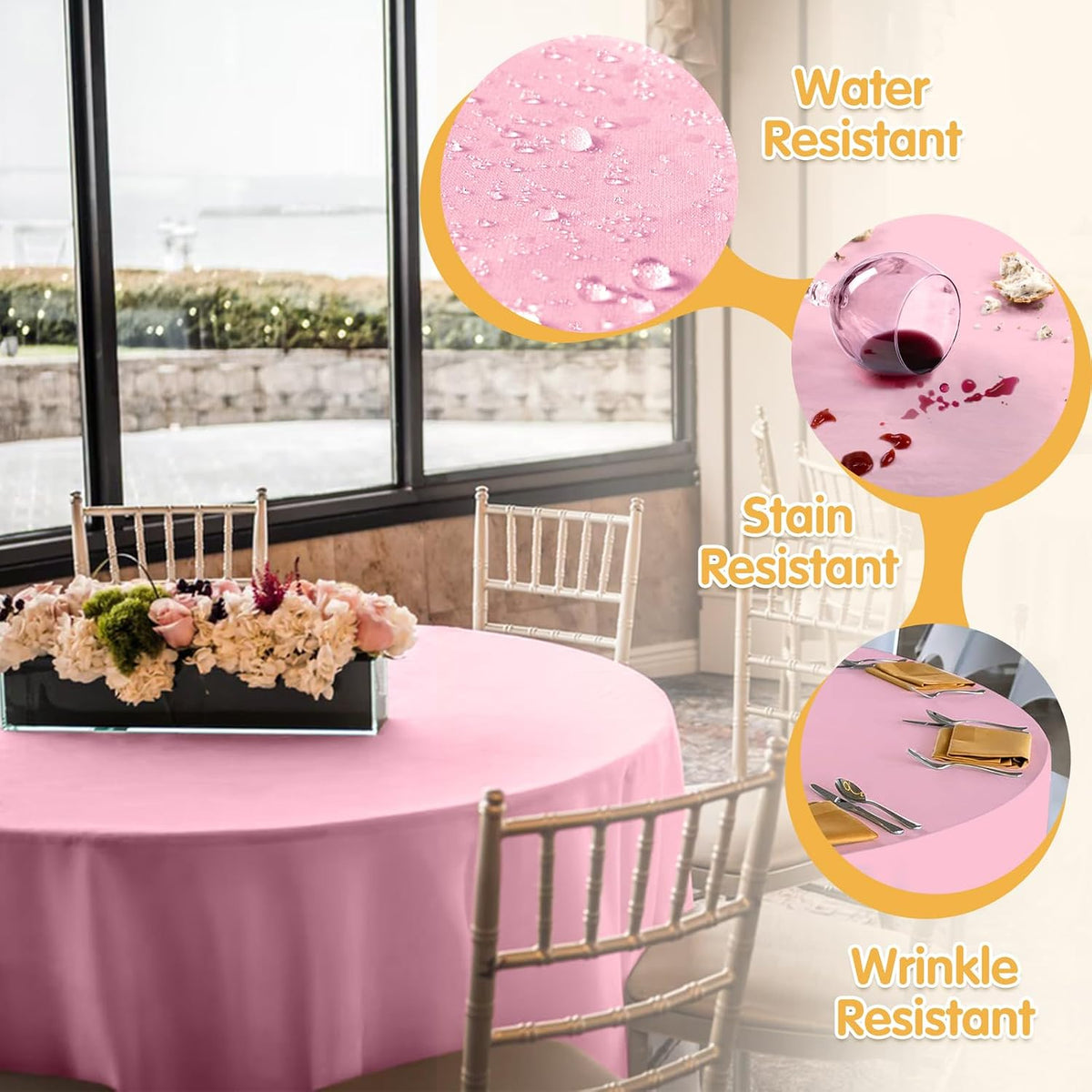 6 Pack Pink Round Tablecloths 70 Inch for 30"-48" Tables