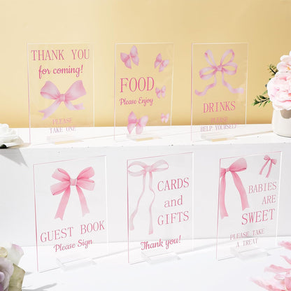 6 Pcs Pink Bow Baby Shower Table Decorations Pink Take One Acrylic Sign Coquette Thank You Sign Table Centerpieces with Stand Wedding Birthday Party Decor Supplies Favors for Guests Gift 5 x 7in