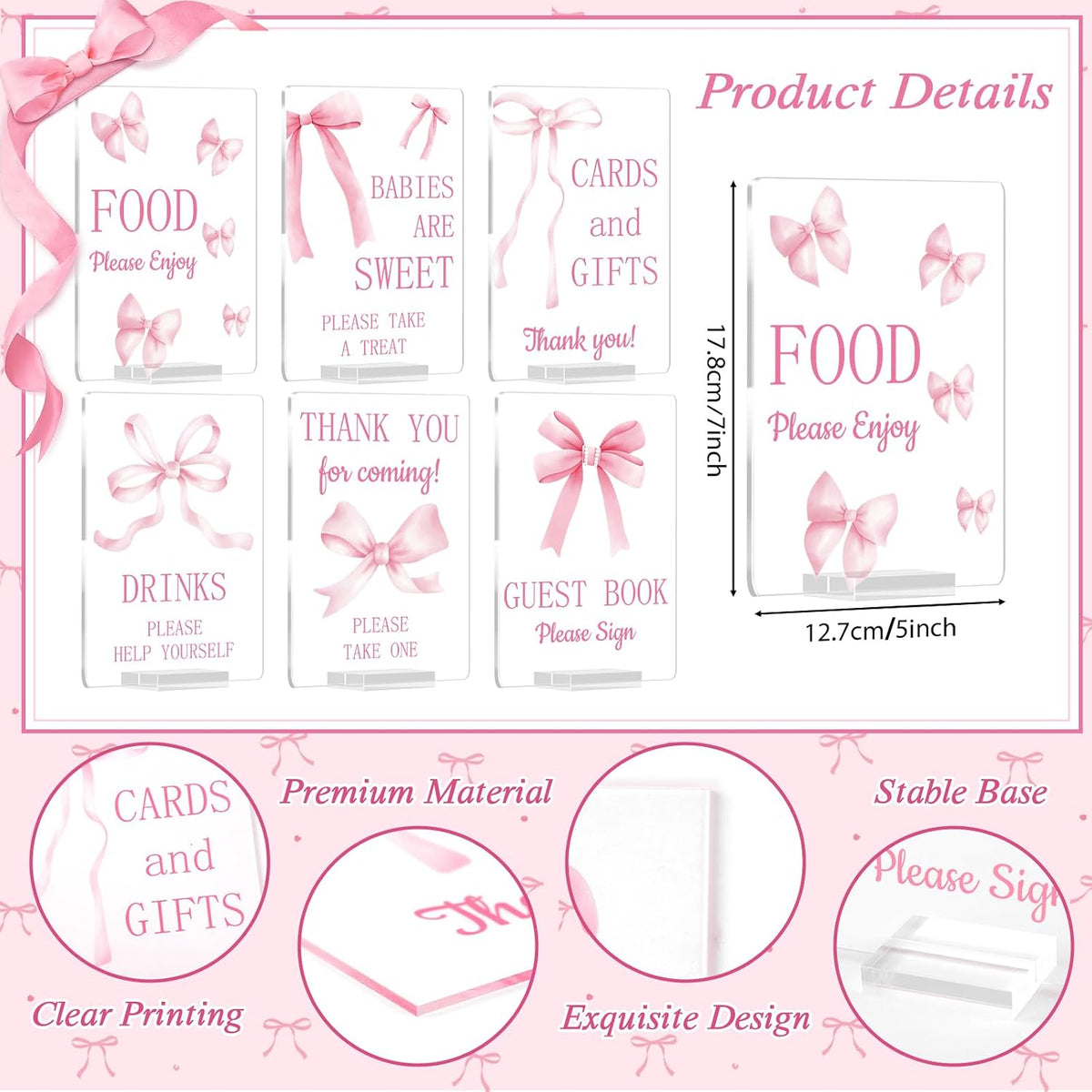 6 Pcs Pink Bow Baby Shower Table Decorations Pink Take One Acrylic Sign Coquette Thank You Sign Table Centerpieces with Stand Wedding Birthday Party Decor Supplies Favors for Guests Gift 5 x 7in