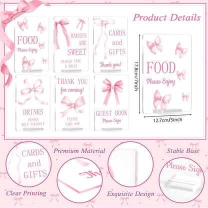 6 Pcs Pink Bow Baby Shower Table Decorations Pink Take One Acrylic Sign Coquette Thank You Sign Table Centerpieces with Stand Wedding Birthday Party Decor Supplies Favors for Guests Gift 5 x 7in
