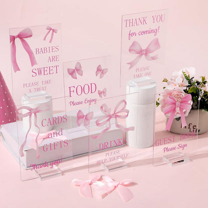 6 Pcs Pink Bow Baby Shower Table Decorations Pink Take One Acrylic Sign Coquette Thank You Sign Table Centerpieces with Stand Wedding Birthday Party Decor Supplies Favors for Guests Gift 5 x 7in