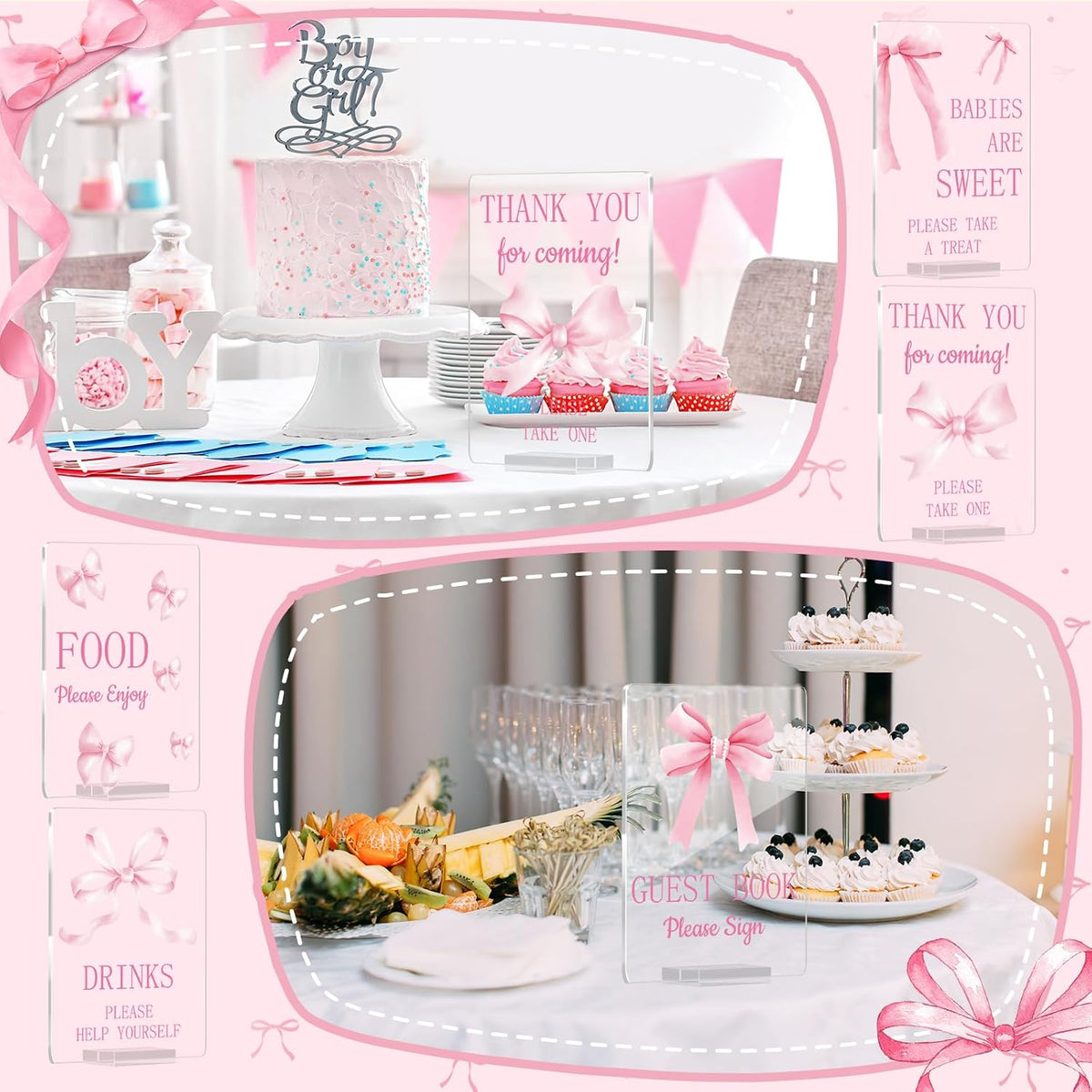 6 Pcs Pink Bow Baby Shower Table Decorations Pink Take One Acrylic Sign Coquette Thank You Sign Table Centerpieces with Stand Wedding Birthday Party Decor Supplies Favors for Guests Gift 5 x 7in