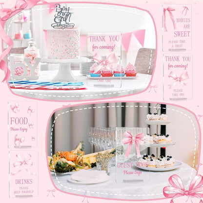 6 Pcs Pink Bow Baby Shower Table Decorations Pink Take One Acrylic Sign Coquette Thank You Sign Table Centerpieces with Stand Wedding Birthday Party Decor Supplies Favors for Guests Gift 5 x 7in