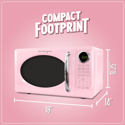 Retro Microwave Oven - 0.7 Cu Ft, 700-Watt Countertop Size with Glass Turntable, Child Safety Lock, 8 Auto-Cook Programs, Digital Clock - Pink