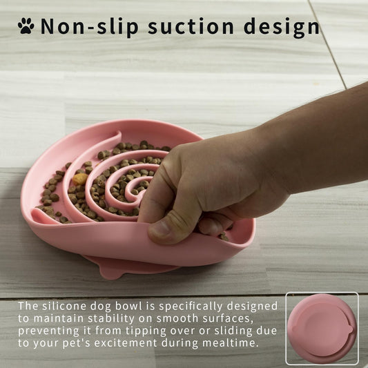 Slow Feeder Dog Bowls, Dishwasher Microwave Safe Silicone Puppy Puzzle Bowl with Non-Slip Design for Eating (Powder Pink)
