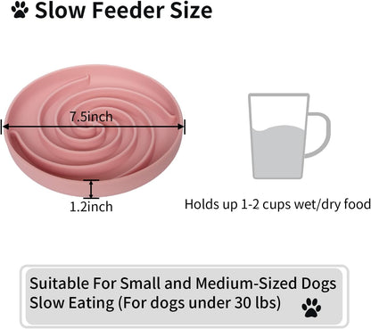 Slow Feeder Dog Bowls, Dishwasher Microwave Safe Silicone Puppy Puzzle Bowl with Non-Slip Design for Eating (Powder Pink)