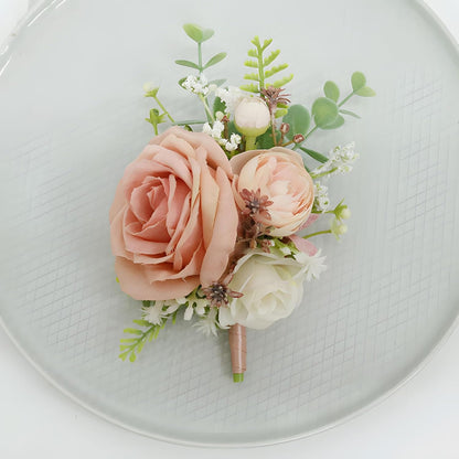 Wedding Men’s Boutonniere Set of 2 Coral Pink Rose Groom Bestman Artificial Groomsman Parent Boutonniere Lapel Flower for Indoor Outdoor Wedding Prom Father Daughter Dance Homecoming