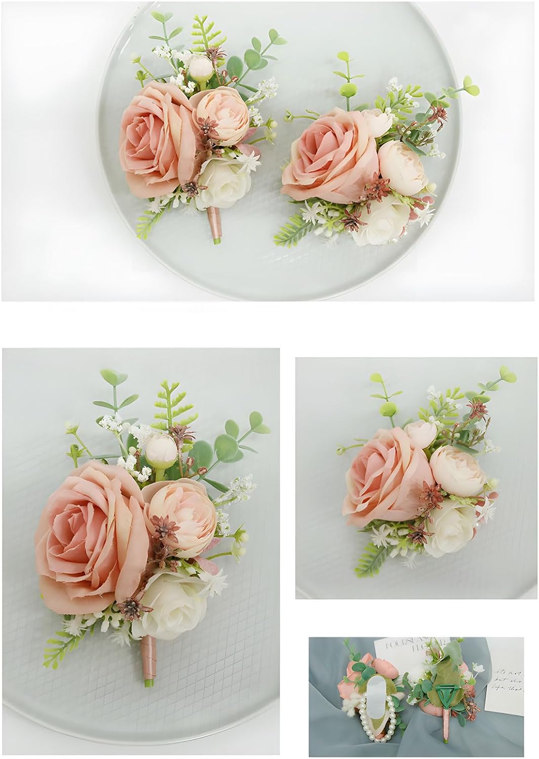 Wedding Men’s Boutonniere Set of 2 Coral Pink Rose Groom Bestman Artificial Groomsman Parent Boutonniere Lapel Flower for Indoor Outdoor Wedding Prom Father Daughter Dance Homecoming
