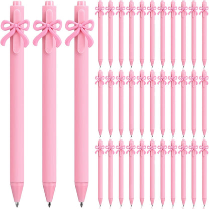 36 Pcs Pink Bow Pens Coquette Black Ink Birthday Ballpoint Bulk