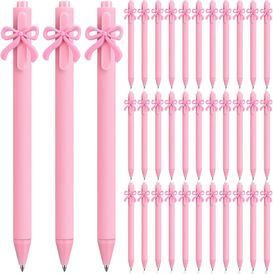 36 Pcs Pink Bow Pens Coquette Black Ink Birthday Ballpoint Bulk