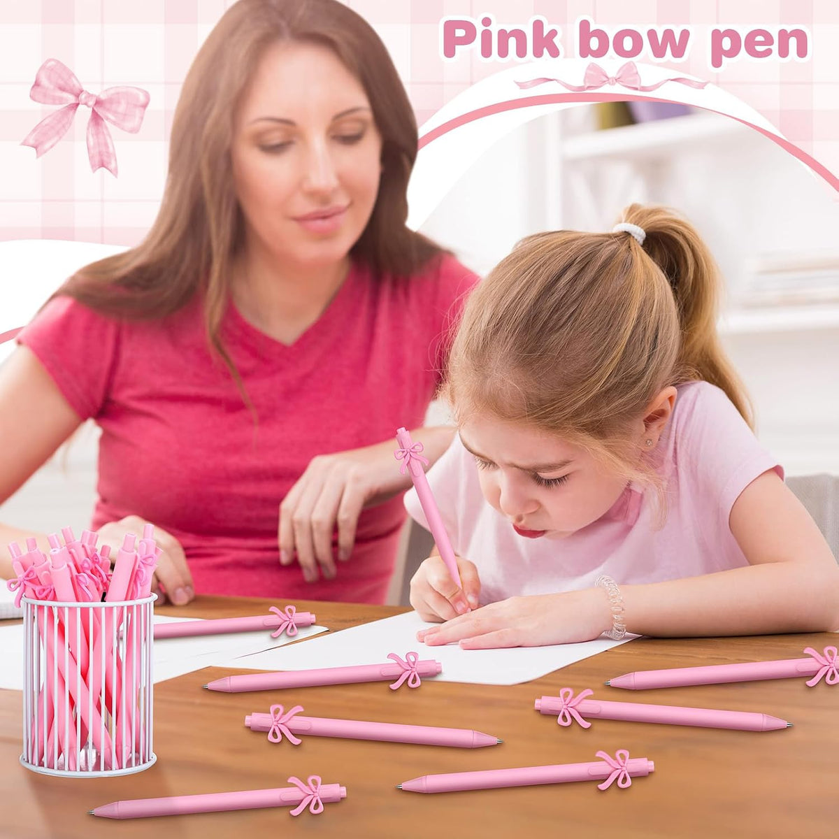 36 Pcs Pink Bow Pens Coquette Black Ink Birthday Ballpoint Bulk