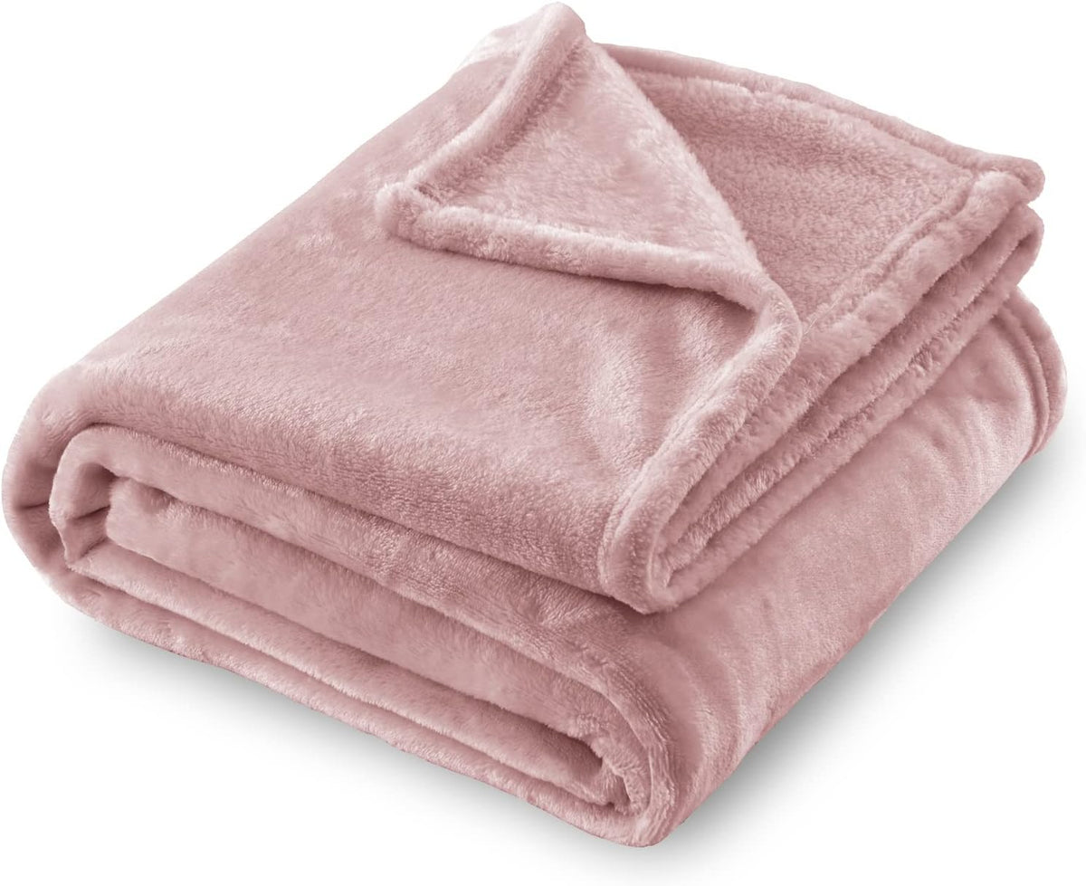 Flannel Fleece Blanket Twin Size, All Season Super Soft Cozy Blanket for Bed or Couch, Dusty Pink 60inch X80''