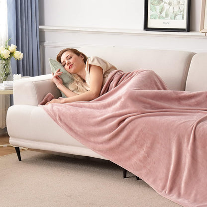 Flannel Fleece Blanket Twin Size, All Season Super Soft Cozy Blanket for Bed or Couch, Dusty Pink 60inch X80''