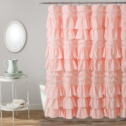 Kemmy Ruffled Shower Curtain, Single, 72" W x 72" L, Peachy Pink - Bathroom Curtain - Fabric Shower Curtains for Bathroom - Coquette Decor