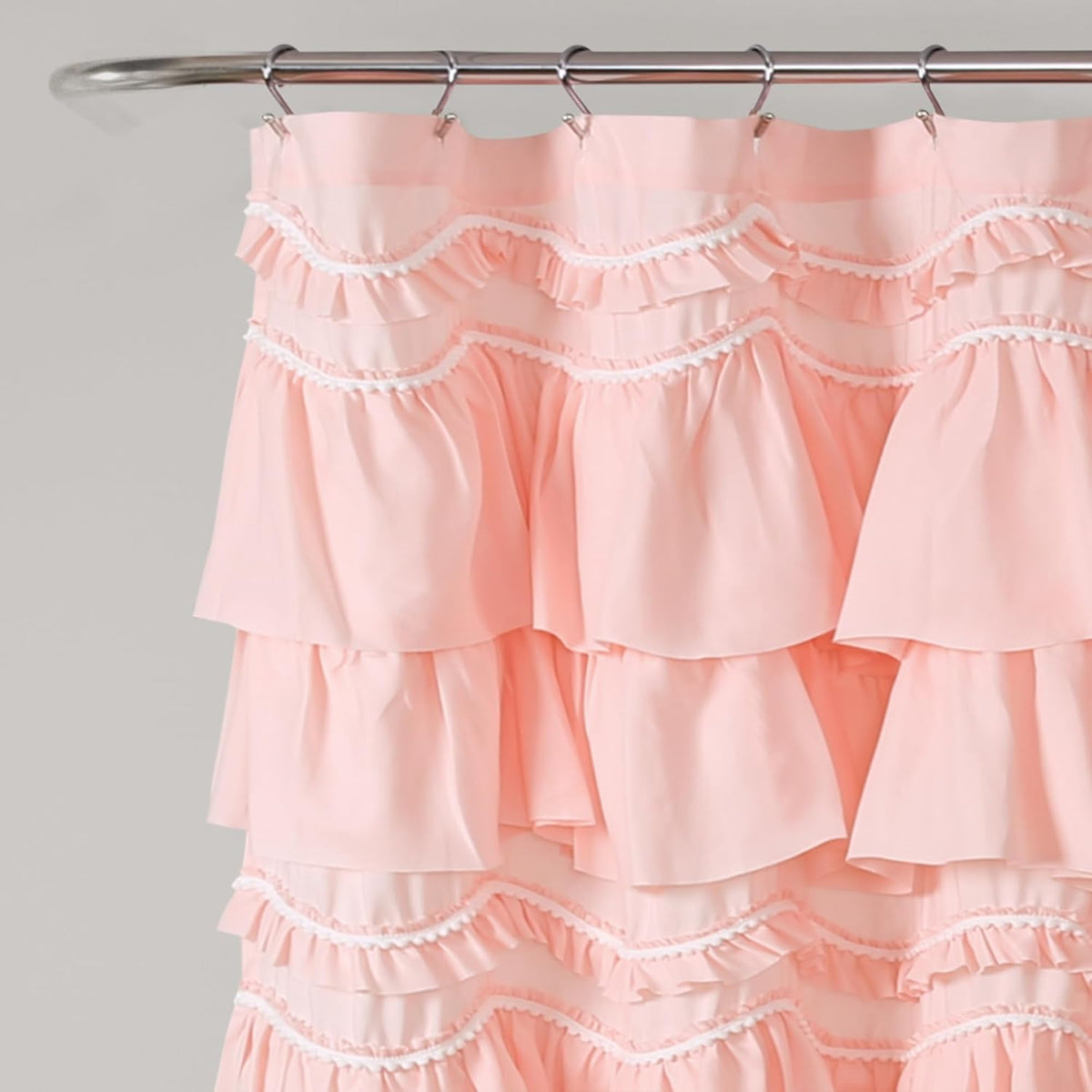 Kemmy Ruffled Shower Curtain, Single, 72" W x 72" L, Peachy Pink - Bathroom Curtain - Fabric Shower Curtains for Bathroom - Coquette Decor