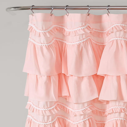 Kemmy Ruffled Shower Curtain, Single, 72" W x 72" L, Peachy Pink - Bathroom Curtain - Fabric Shower Curtains for Bathroom - Coquette Decor