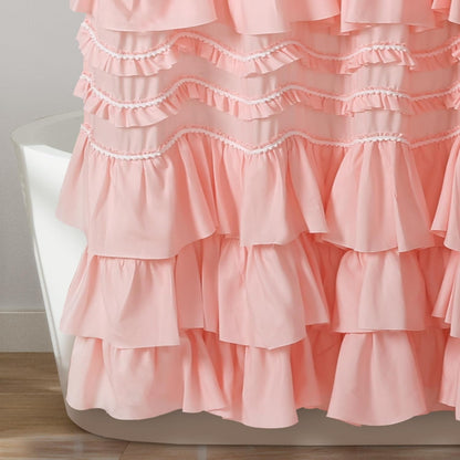 Kemmy Ruffled Shower Curtain, Single, 72" W x 72" L, Peachy Pink - Bathroom Curtain - Fabric Shower Curtains for Bathroom - Coquette Decor