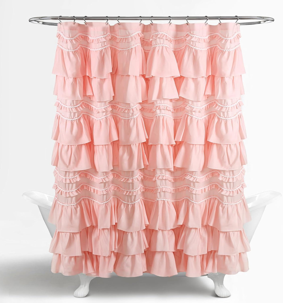 Kemmy Ruffled Shower Curtain, Single, 72" W x 72" L, Peachy Pink - Bathroom Curtain - Fabric Shower Curtains for Bathroom - Coquette Decor