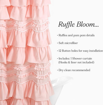 Kemmy Ruffled Shower Curtain, Single, 72" W x 72" L, Peachy Pink - Bathroom Curtain - Fabric Shower Curtains for Bathroom - Coquette Decor