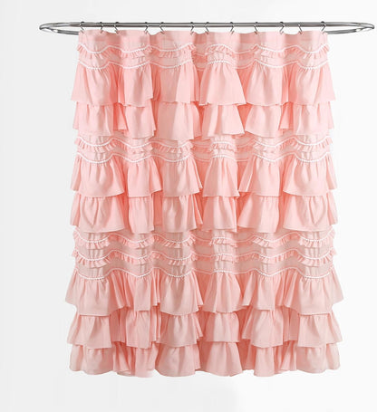 Kemmy Ruffled Shower Curtain, Single, 72" W x 72" L, Peachy Pink - Bathroom Curtain - Fabric Shower Curtains for Bathroom - Coquette Decor