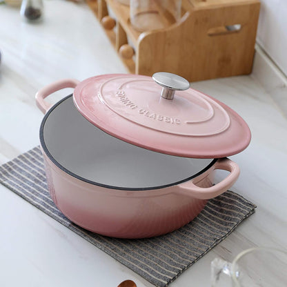 EDGING CASTING Enameled Cast Iron Covered Dutch Oven with Lid Round Pot for Bread Baking, 7 Quart, Pink