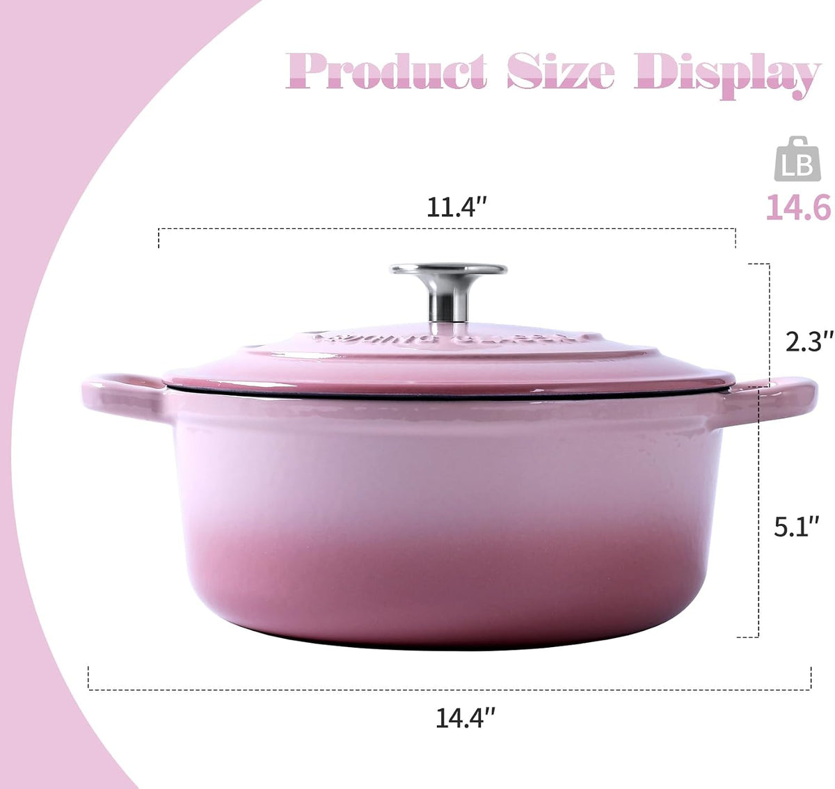 EDGING CASTING Enameled Cast Iron Covered Dutch Oven with Lid Round Pot for Bread Baking, 7 Quart, Pink