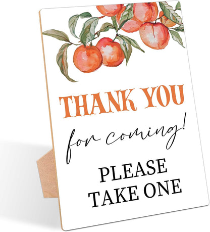 Peach Baby Shower Table Sign, Thank You For Coming Sign, Pack of 1 Wooden Tabletop Sign with Stand, Sweet Peach Baby Shower Supplies, Gender Reveal Party Decorations - RG55