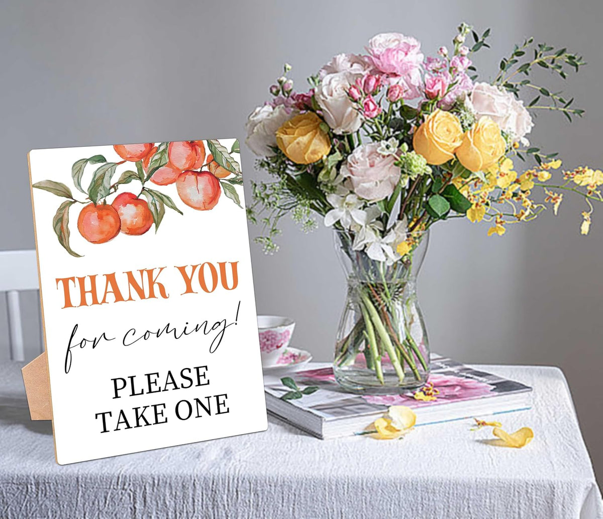 Peach Baby Shower Table Sign, Thank You For Coming Sign, Pack of 1 Wooden Tabletop Sign with Stand, Sweet Peach Baby Shower Supplies, Gender Reveal Party Decorations - RG55