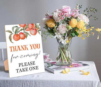 Peach Baby Shower Table Sign, Thank You For Coming Sign, Pack of 1 Wooden Tabletop Sign with Stand, Sweet Peach Baby Shower Supplies, Gender Reveal Party Decorations - RG55