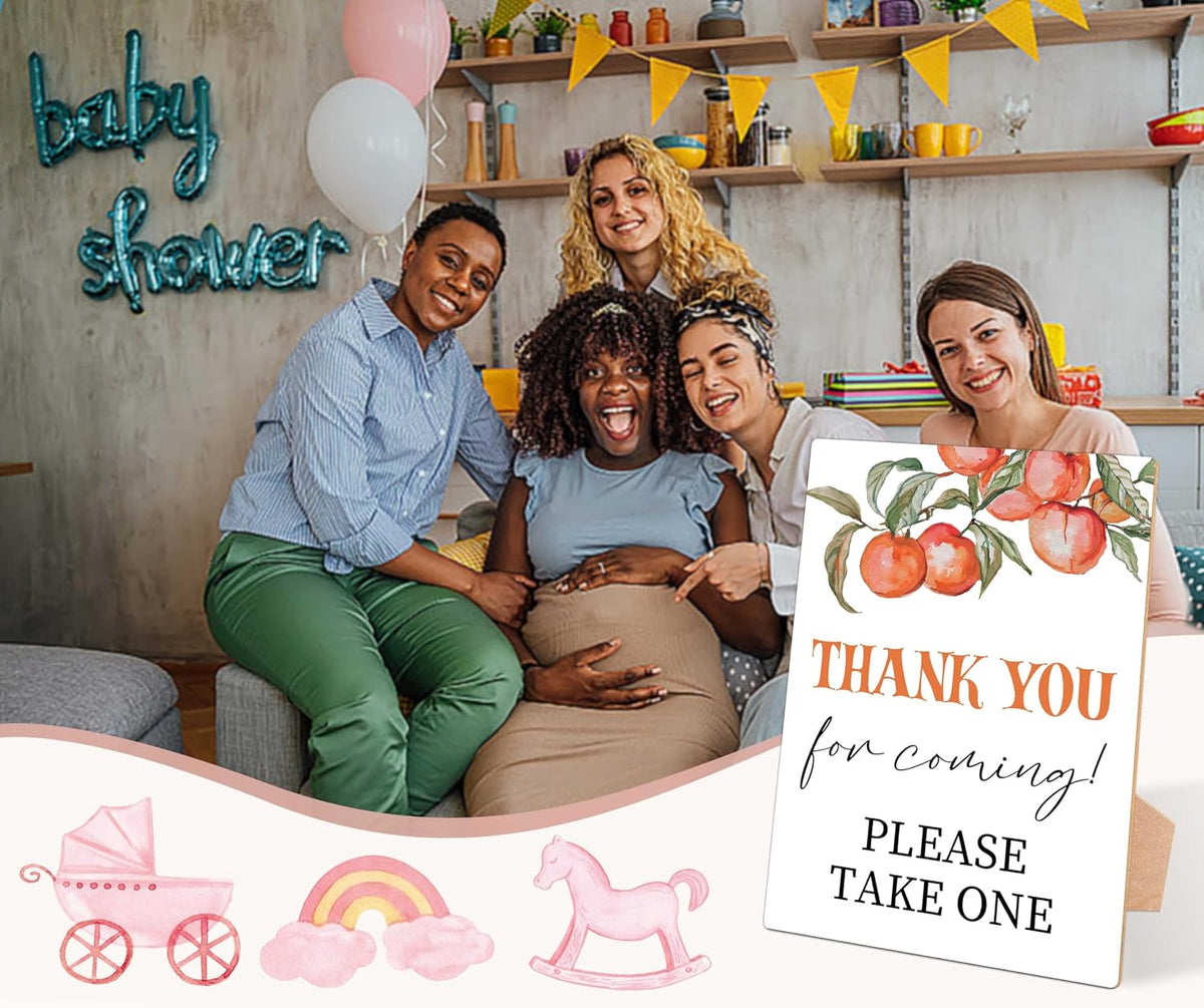 Peach Baby Shower Table Sign, Thank You For Coming Sign, Pack of 1 Wooden Tabletop Sign with Stand, Sweet Peach Baby Shower Supplies, Gender Reveal Party Decorations - RG55
