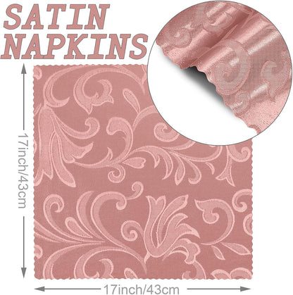 12 Pack Rose Gold Damask Satin Napkins 17 x 17 Inch