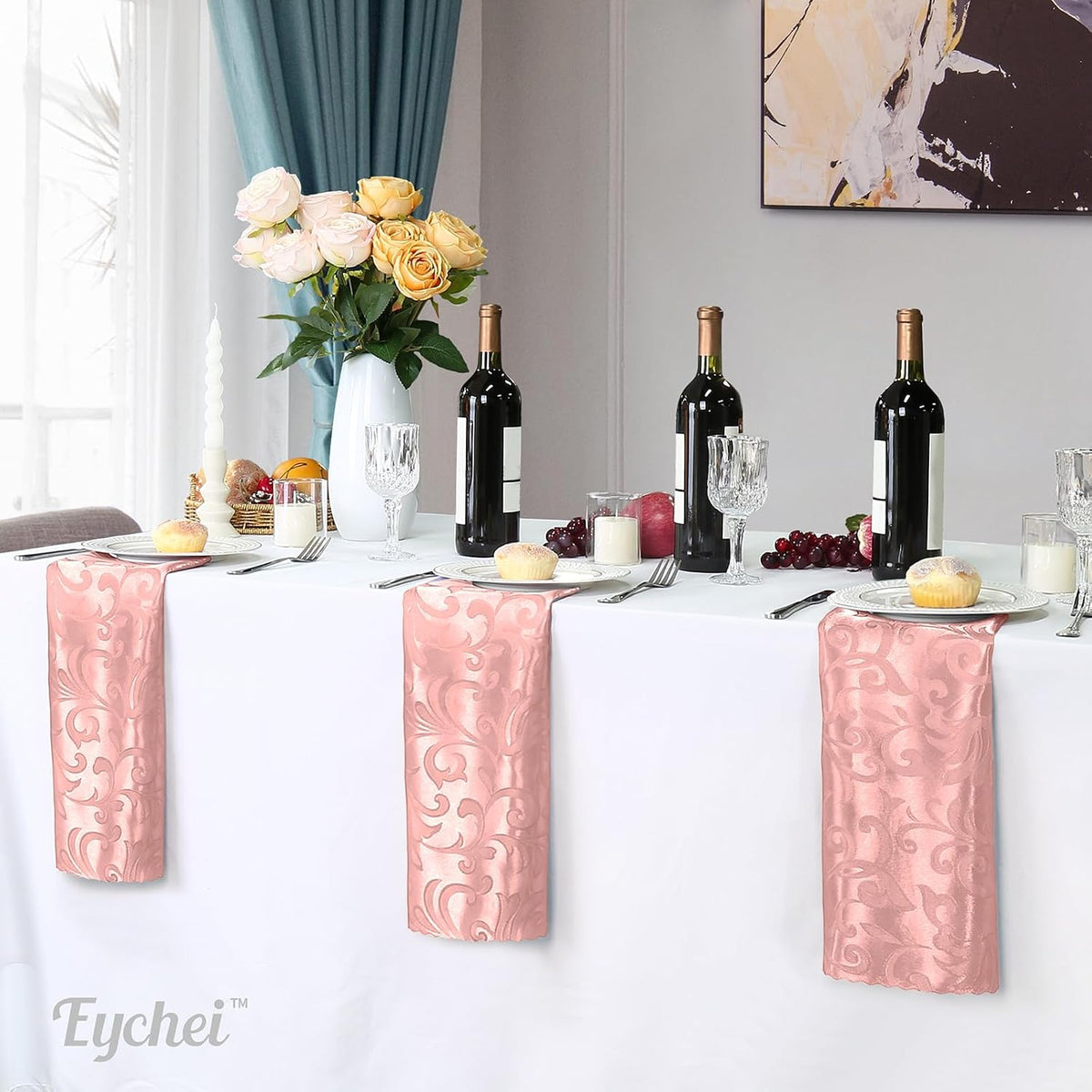 12 Pack Rose Gold Damask Satin Napkins 17 x 17 Inch