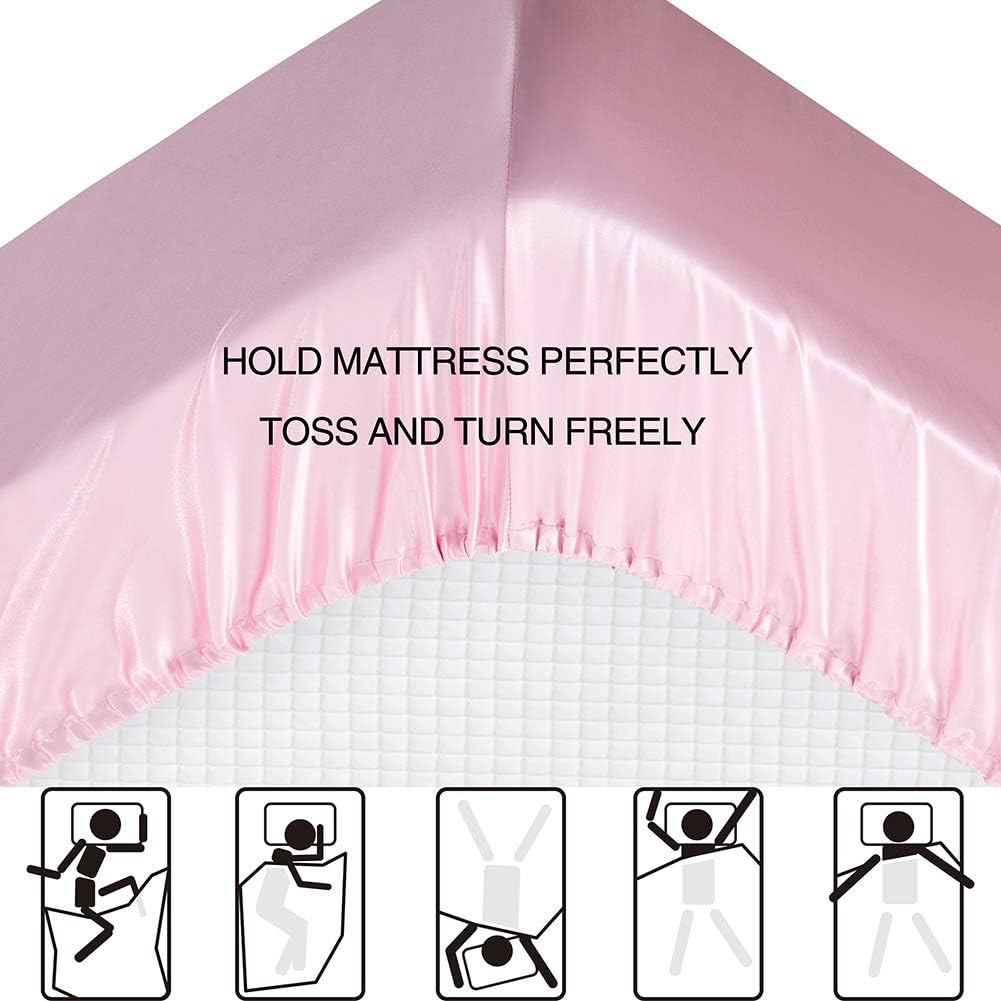 Satin Bed Sheets Set, California King Sheets, 4 Pieces, Pink
