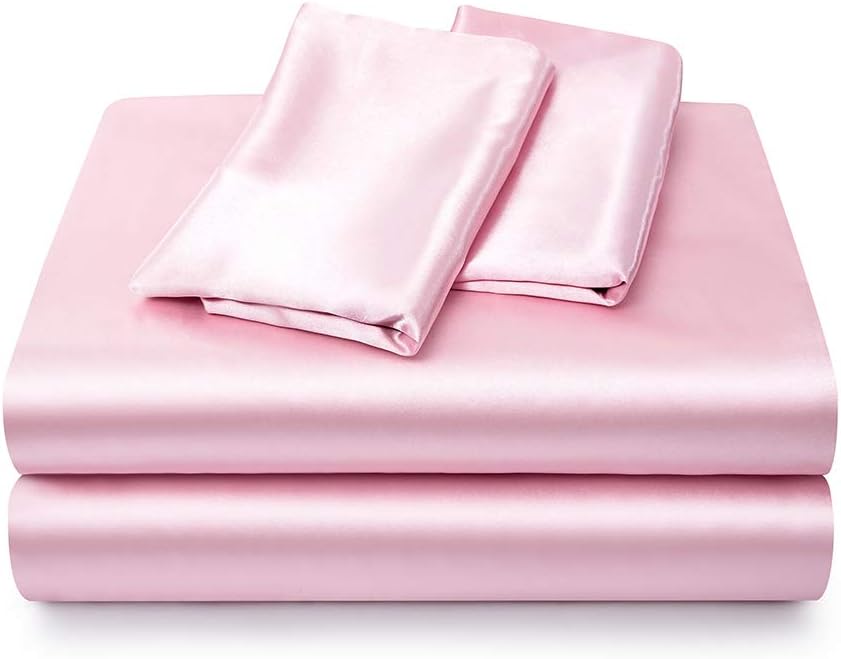 Satin Bed Sheets Set, California King Sheets, 4 Pieces, Pink